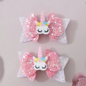 Pink Unicorn Hair Bows
